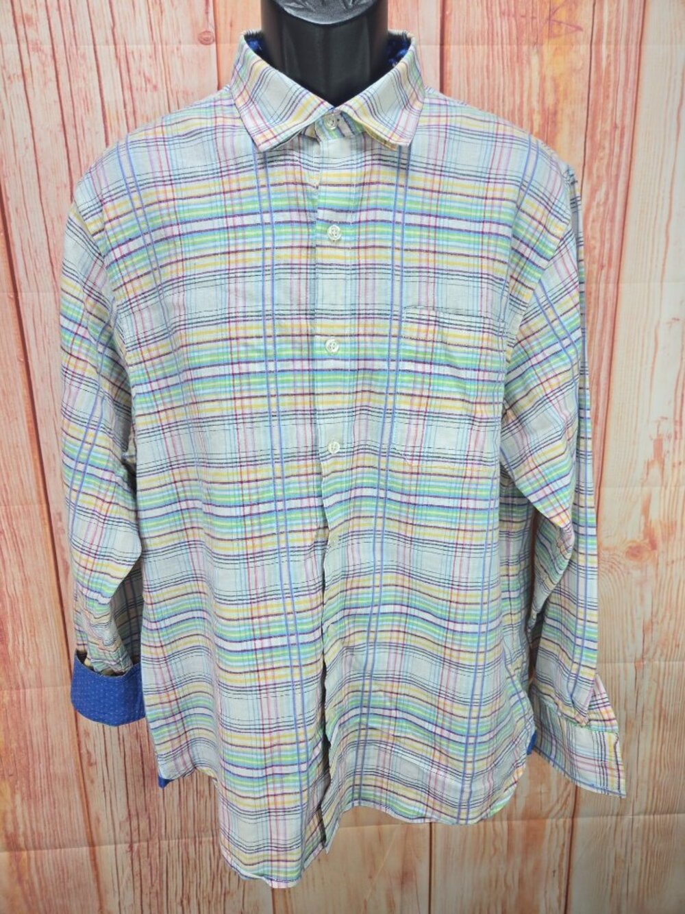Tommy Bahama Linen Blend Multicolor Plaid Shirt Large
